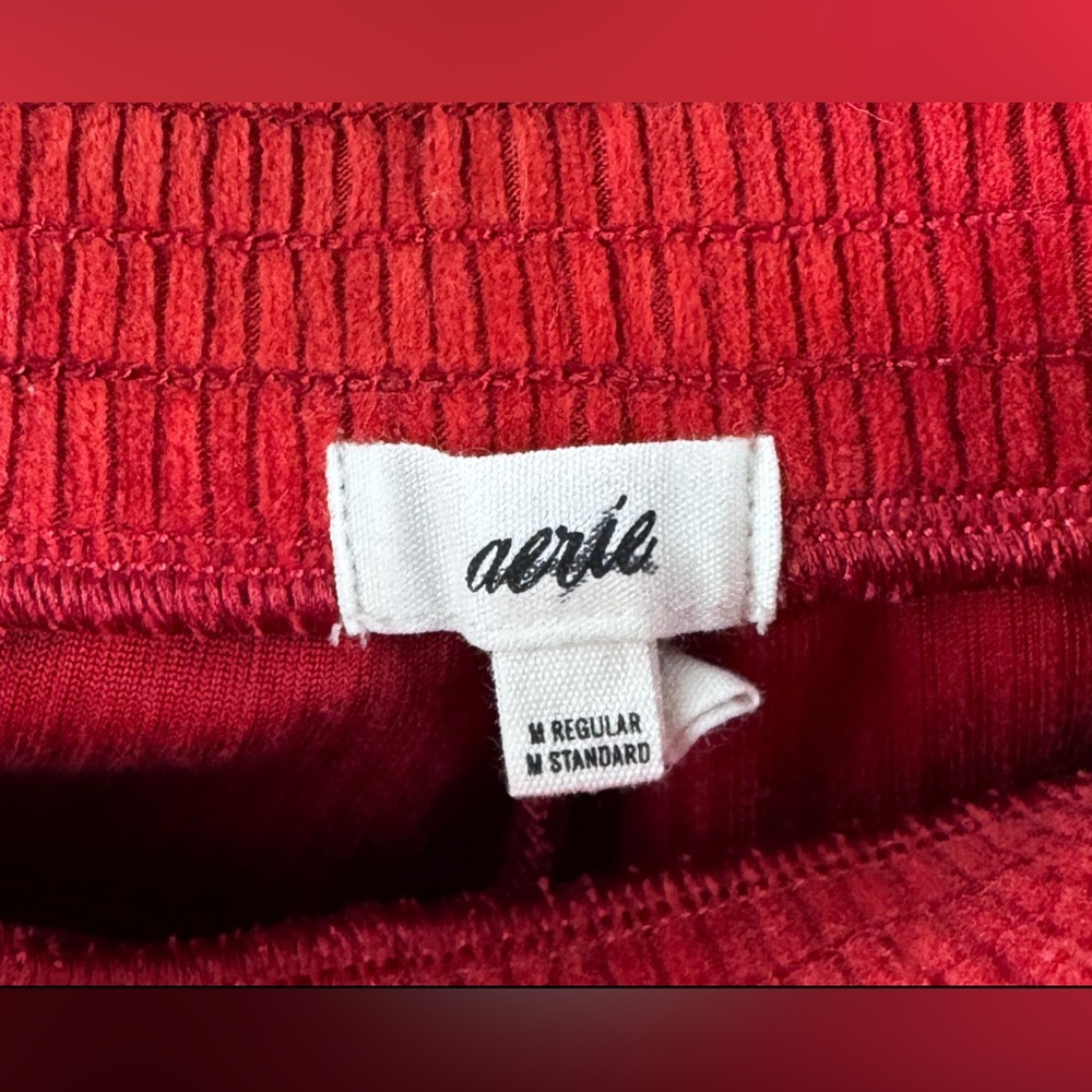 Aerie Groove-On Velour High Rise Flare Pants Ribbed Retro Red Medium EUC - Picture 6 of 6